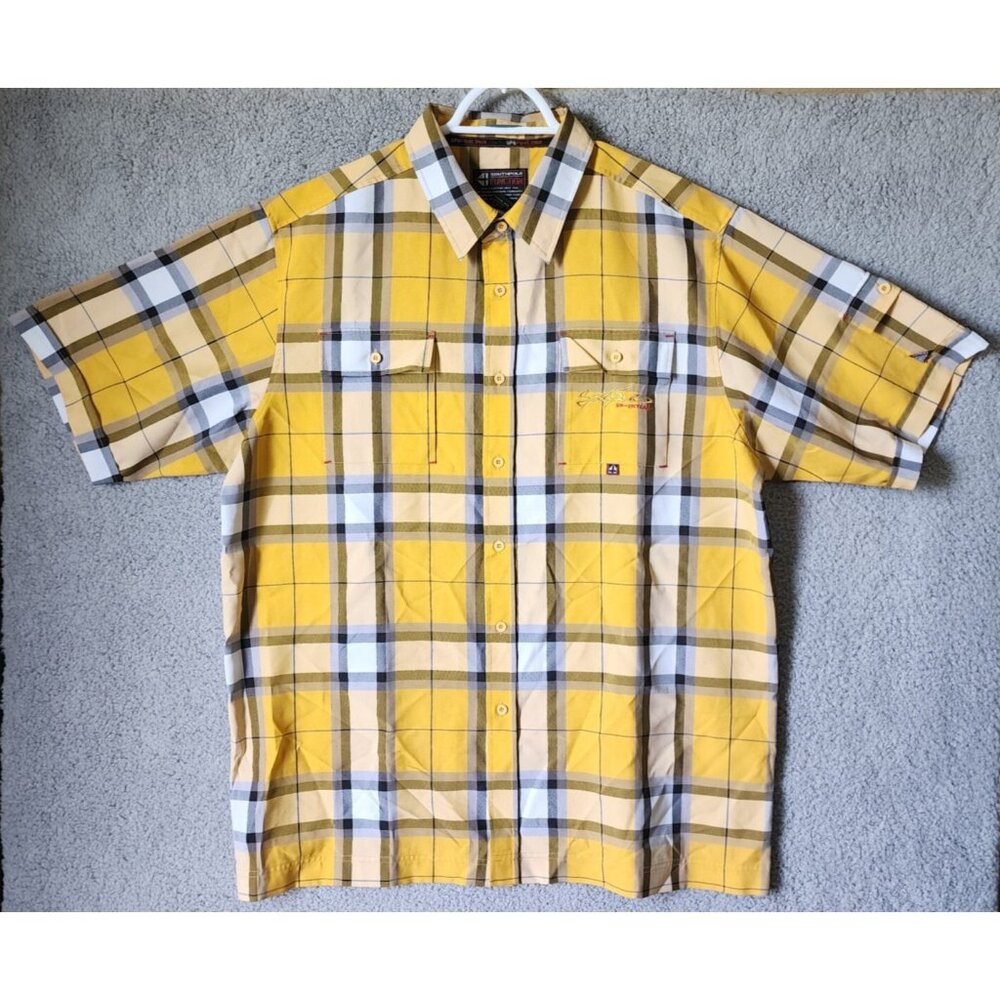 SOUTHPOLE Function Yellow Plaid Short Sleeve Button Up Shirt‎ Size XXL